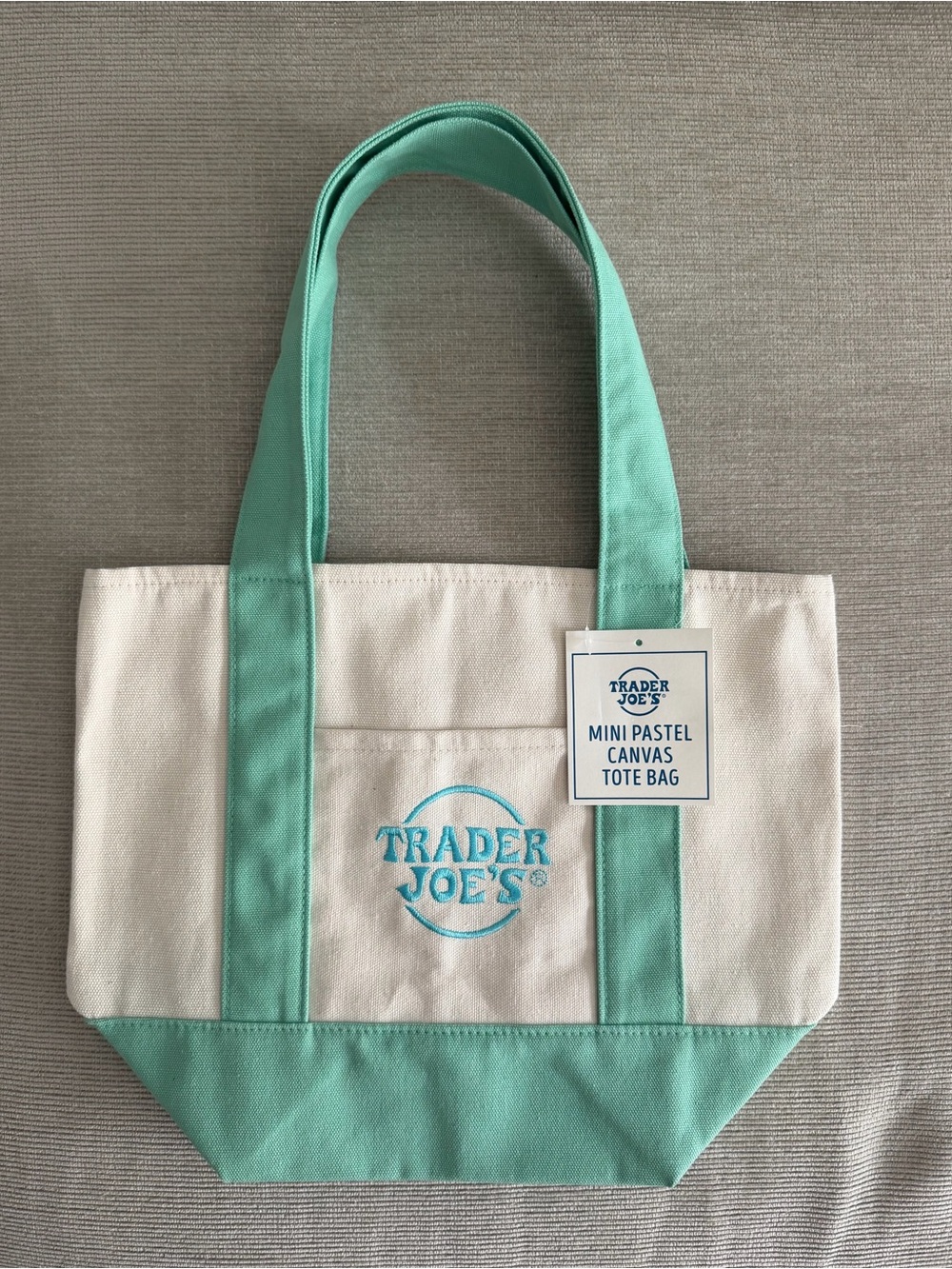 Trader Joe's Mini Pastel Canvas Tote in Mint Green and Cream